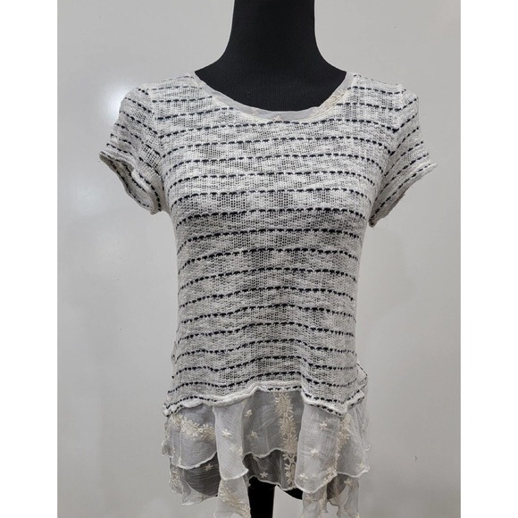 Altard State Rayon Lightweight Sweater White And Blue Striped Flowy Sheer Size M - Picture 1 of 8
